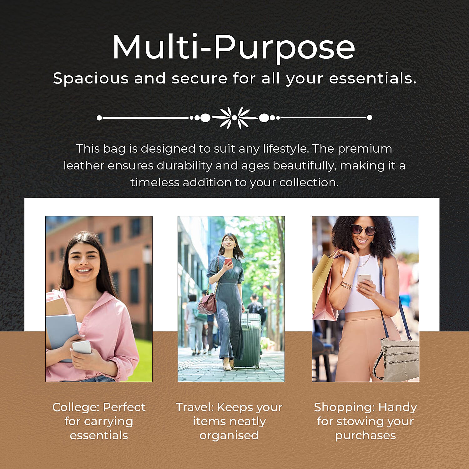 100% Genuine Leather Croco Embossed Crossbody Bag With Shoulder Strap - Beige