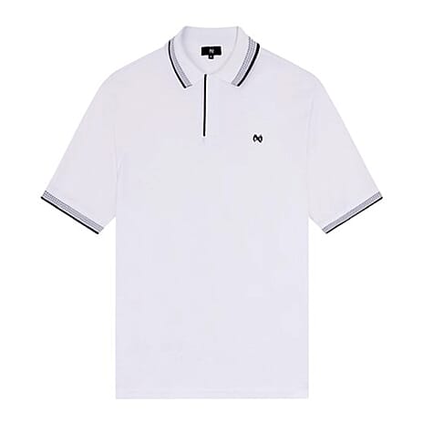 KARL Mens Stripe Collar Logo Polo Shirt (Size S) - White