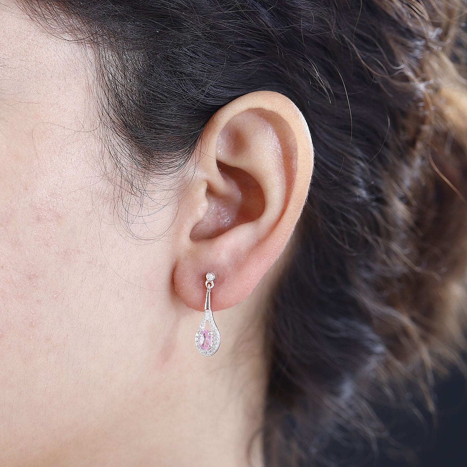 Pink Sapphire & Natural Zircon Dangle Earrings in 18K RG Vermeil Plated Sterling Silver