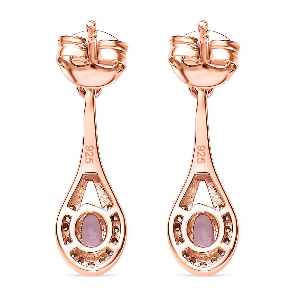 Pink Sapphire & Natural Zircon Dangle Earrings in 18K RG Vermeil Plated Sterling Silver