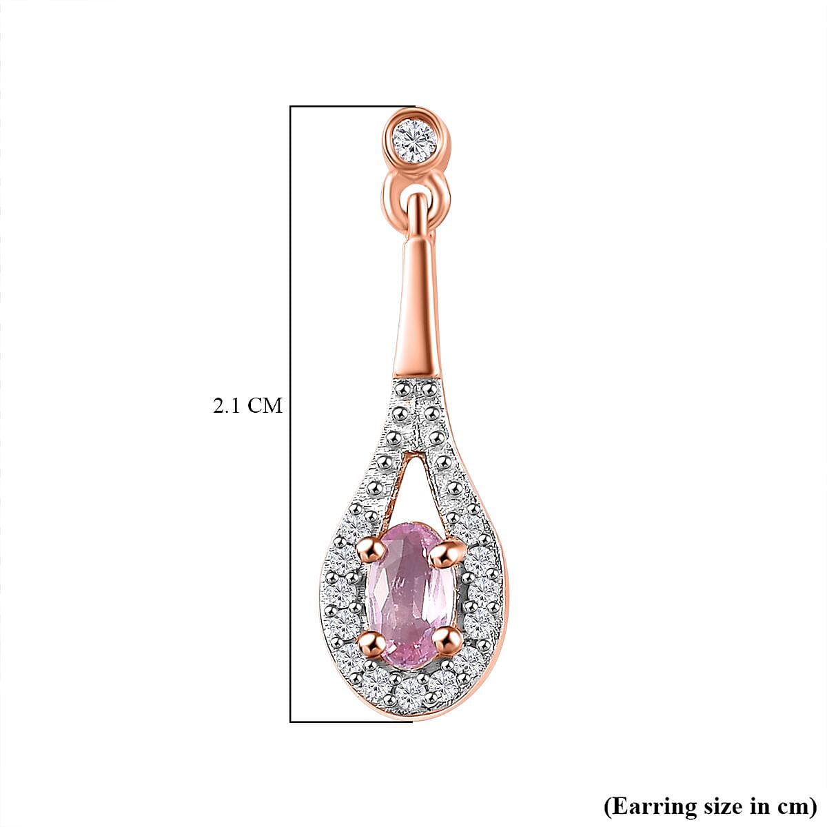 Pink Sapphire & Natural Zircon Dangle Earrings in 18K RG Vermeil Plated Sterling Silver