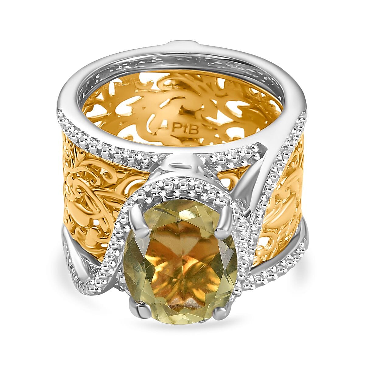 Natural Lemon Quartz Solitaire Set of 2 Filigree Rings in Two Tone 3.00 Ct