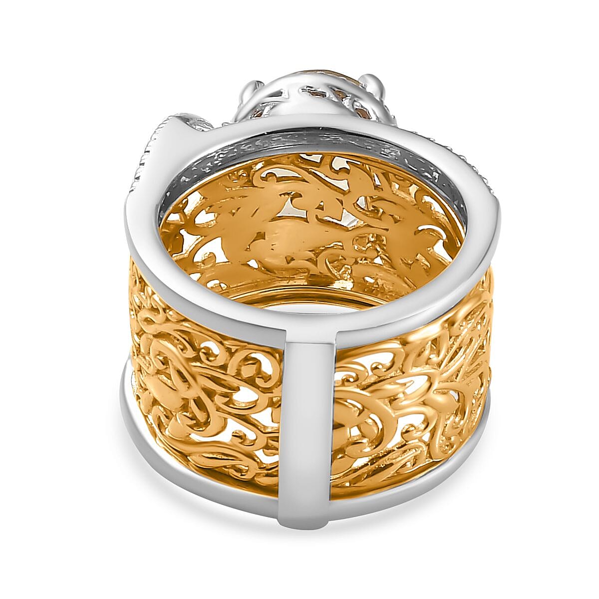 Natural Lemon Quartz Solitaire Set of 2 Filigree Rings in Two Tone 3.00 Ct