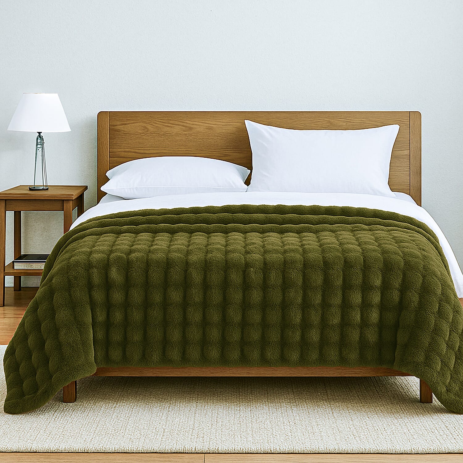 Deluxe Range- 700GSM Super Soft Rabbit Faux Fur Double Layer Blanket (Size 200x150) - Sage