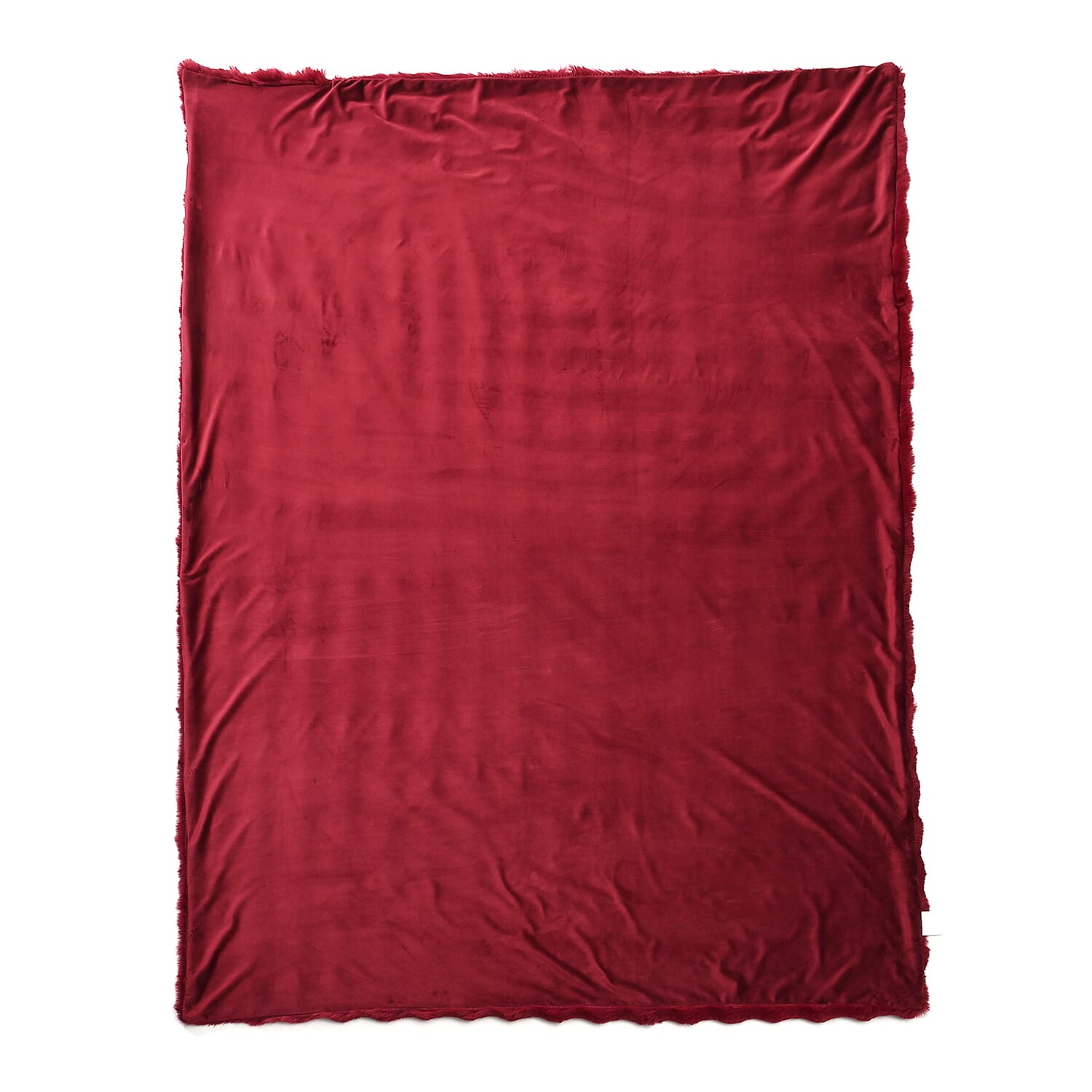 Faux Rabbit fur double layer blanket (Size 150 x 200 cm) - Burgundy & Cream