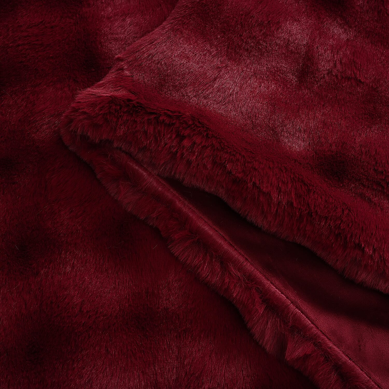 Faux Rabbit fur double layer blanket (Size 150 x 200 cm) - Burgundy & Cream