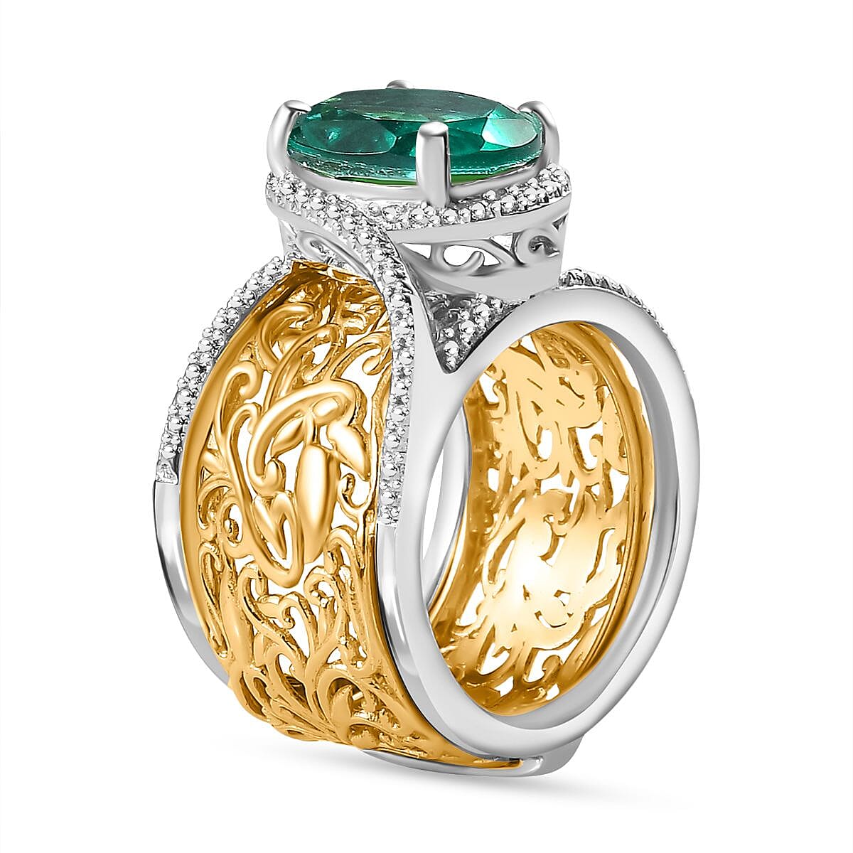 Peacock Triplet Quartz Vine Leaf Pattern Solitaire Ring