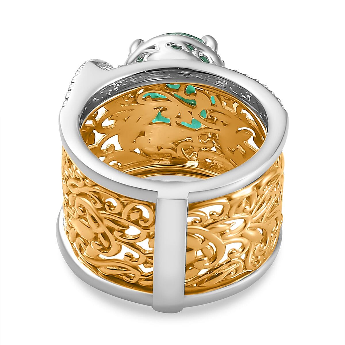 Peacock Triplet Quartz Vine Leaf Pattern Solitaire Ring