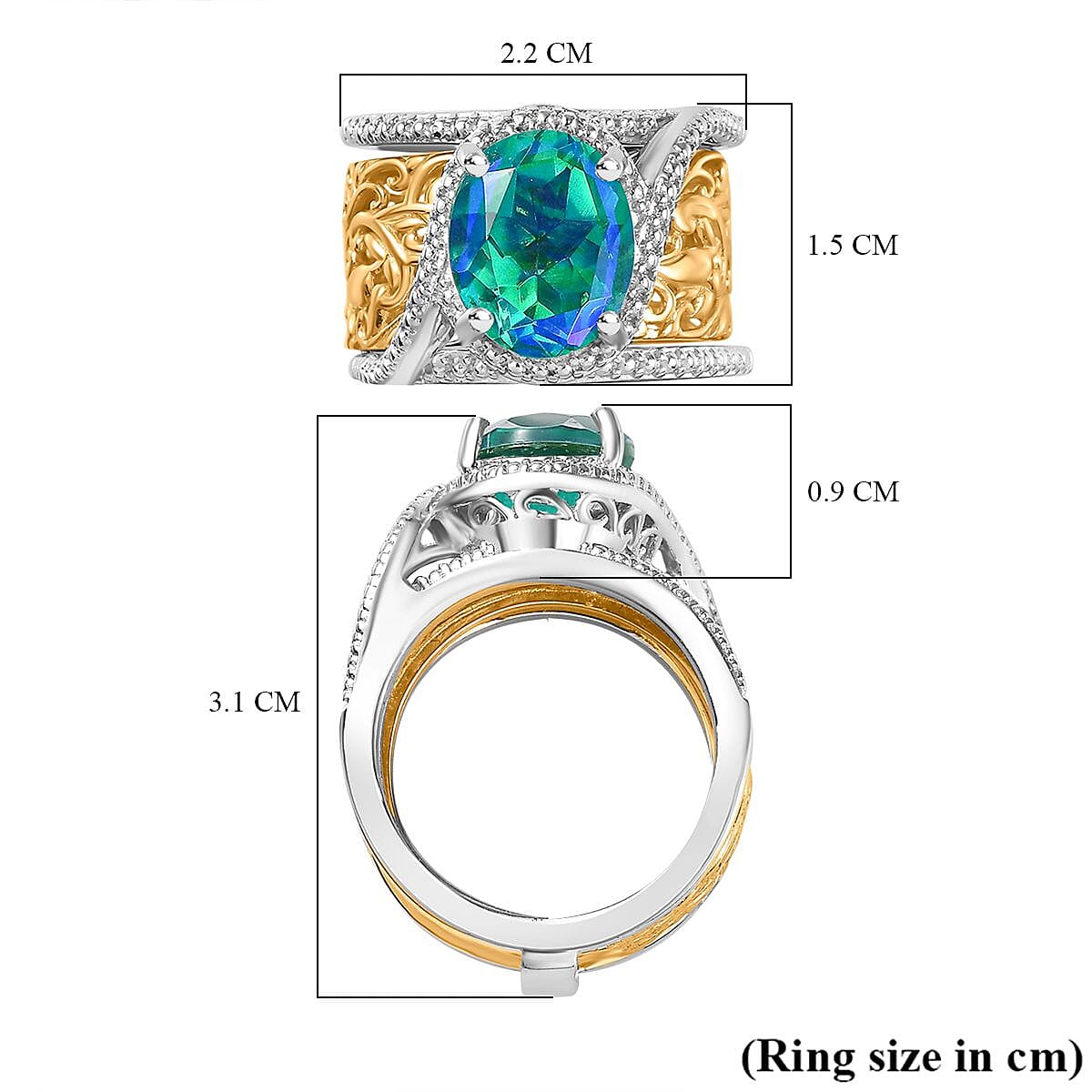Peacock Triplet Quartz Vine Leaf Pattern Solitaire Ring