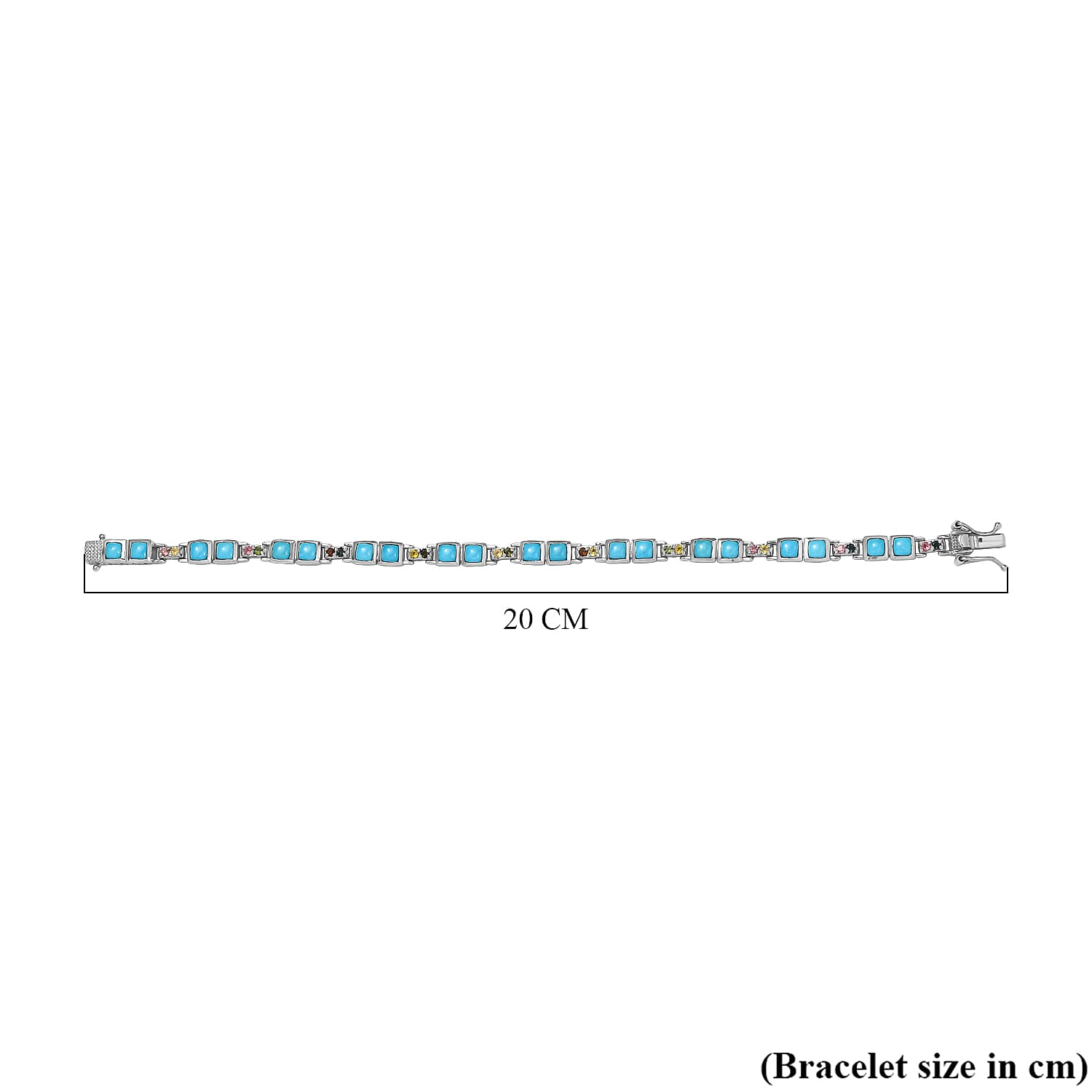 Sleeping Beauty Turquoise , Multi-Tourmaline Linking Bracelet (Size - 7) in Rhodium Overlay Sterling Silver Sleeping Beauty Turquoise , Multi-Tourmaline Linking Bracelet (Size - 7) in Rhodium Overlay Sterling Silver