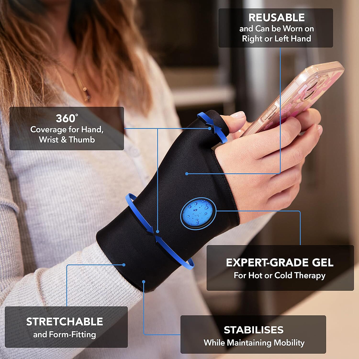 Soothing Black Gel Sleeve for Hot & Cold Hand Therapy