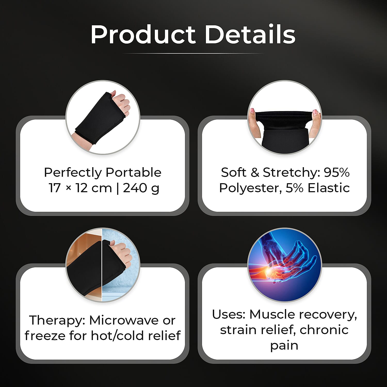 Soothing Black Gel Sleeve for Hot & Cold Hand Therapy