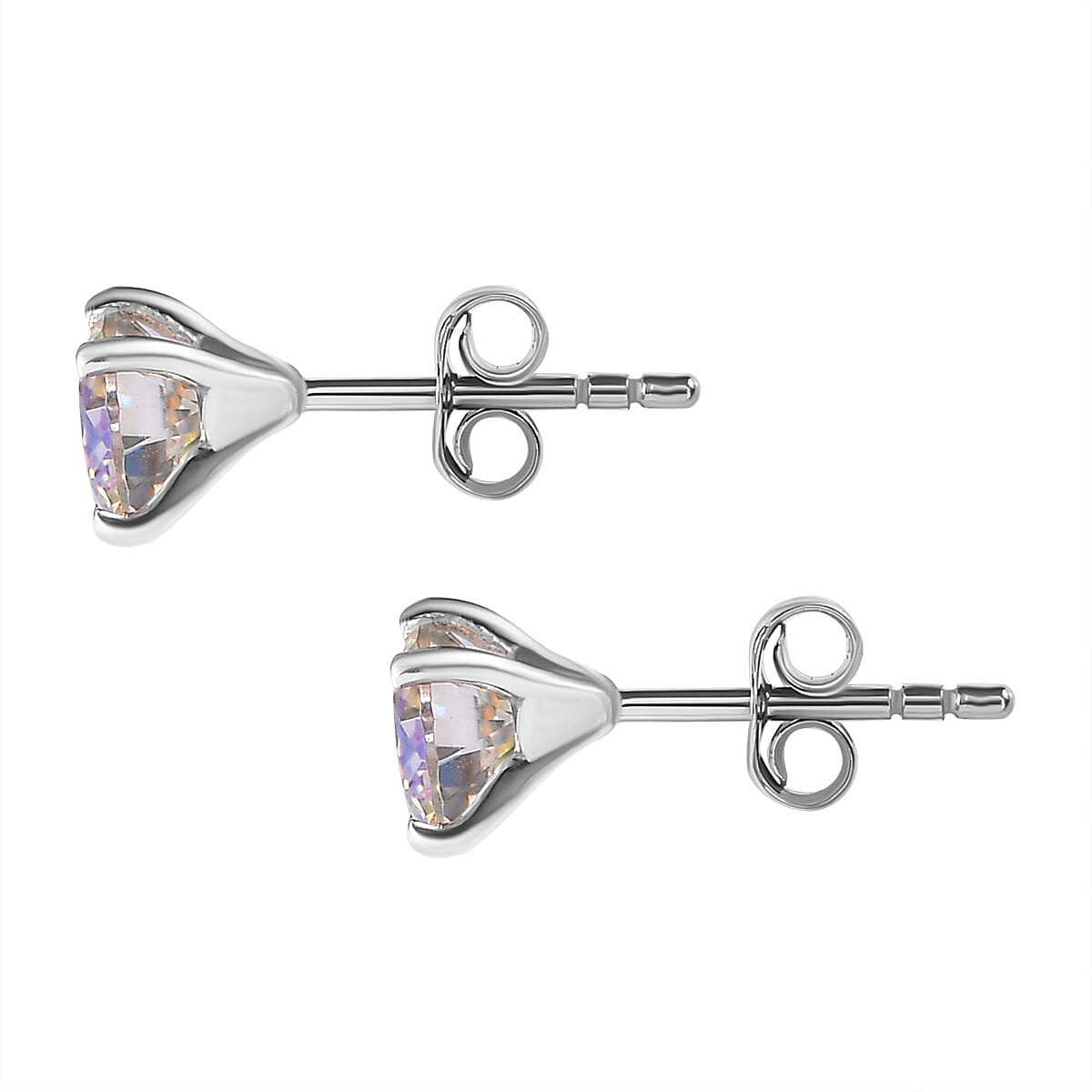 Dichroic Luminous Moissanite Solitaire Stud Earrings With Push Back in Rhodium Overlay Sterling Silver 1.50 Ct