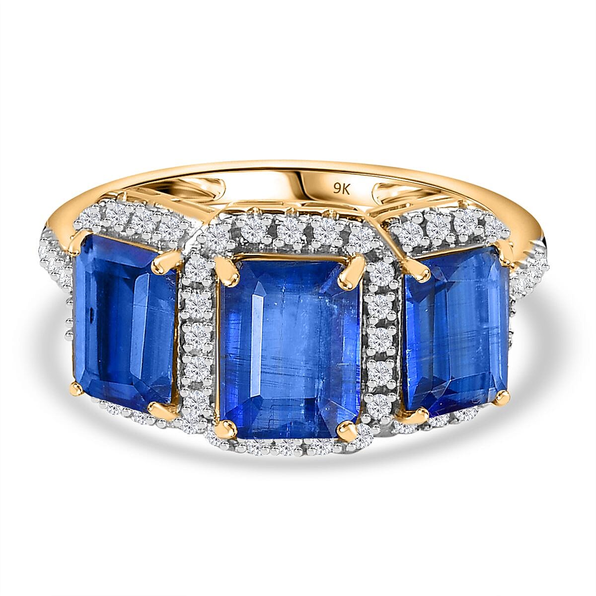 9K Yellow Gold AAA Kyanite & Moissanite Ring 4.64 Ct.