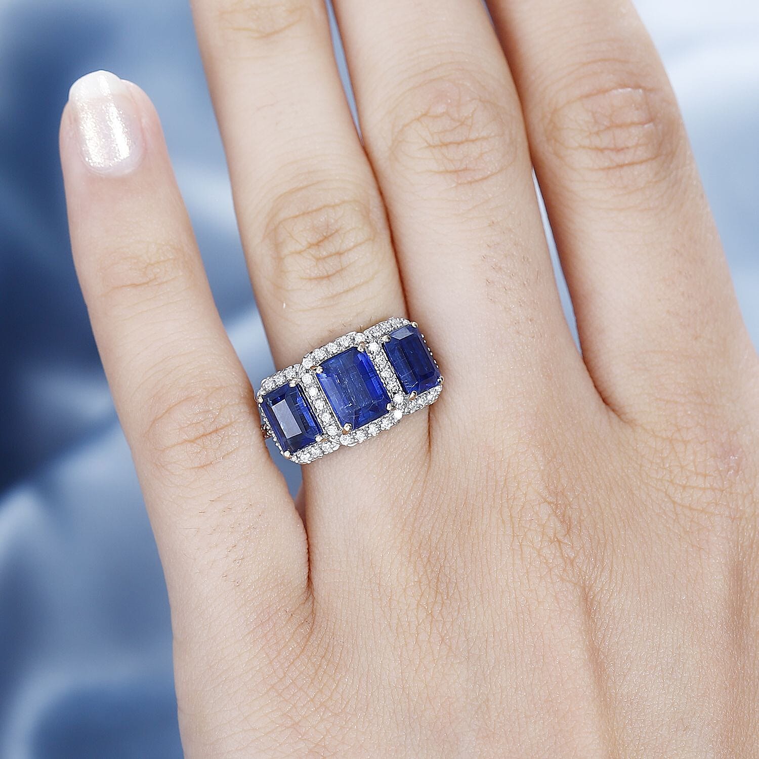 9K Yellow Gold AAA Kyanite & Moissanite Ring 4.64 Ct.