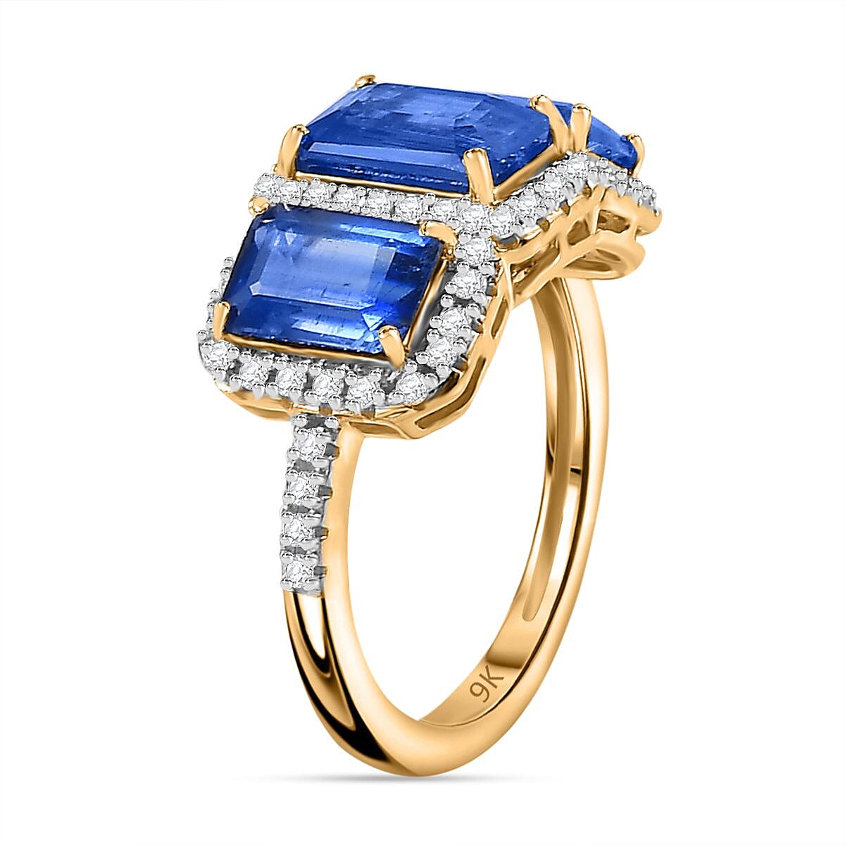 9K Yellow Gold AAA Kyanite & Moissanite Ring 4.64 Ct.