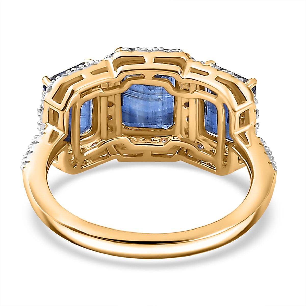 9K Yellow Gold AAA Kyanite & Moissanite Ring 4.64 Ct.