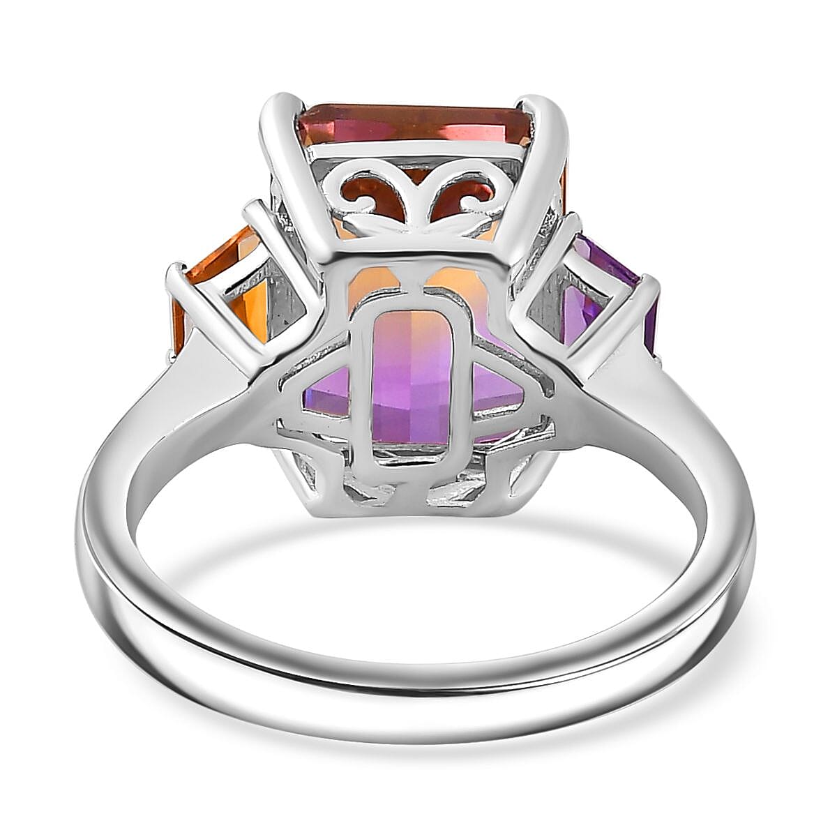 Ametrine,Citrine & Amethyst Ring in Rhodium Overlay Sterling Silver 5.45 Ct