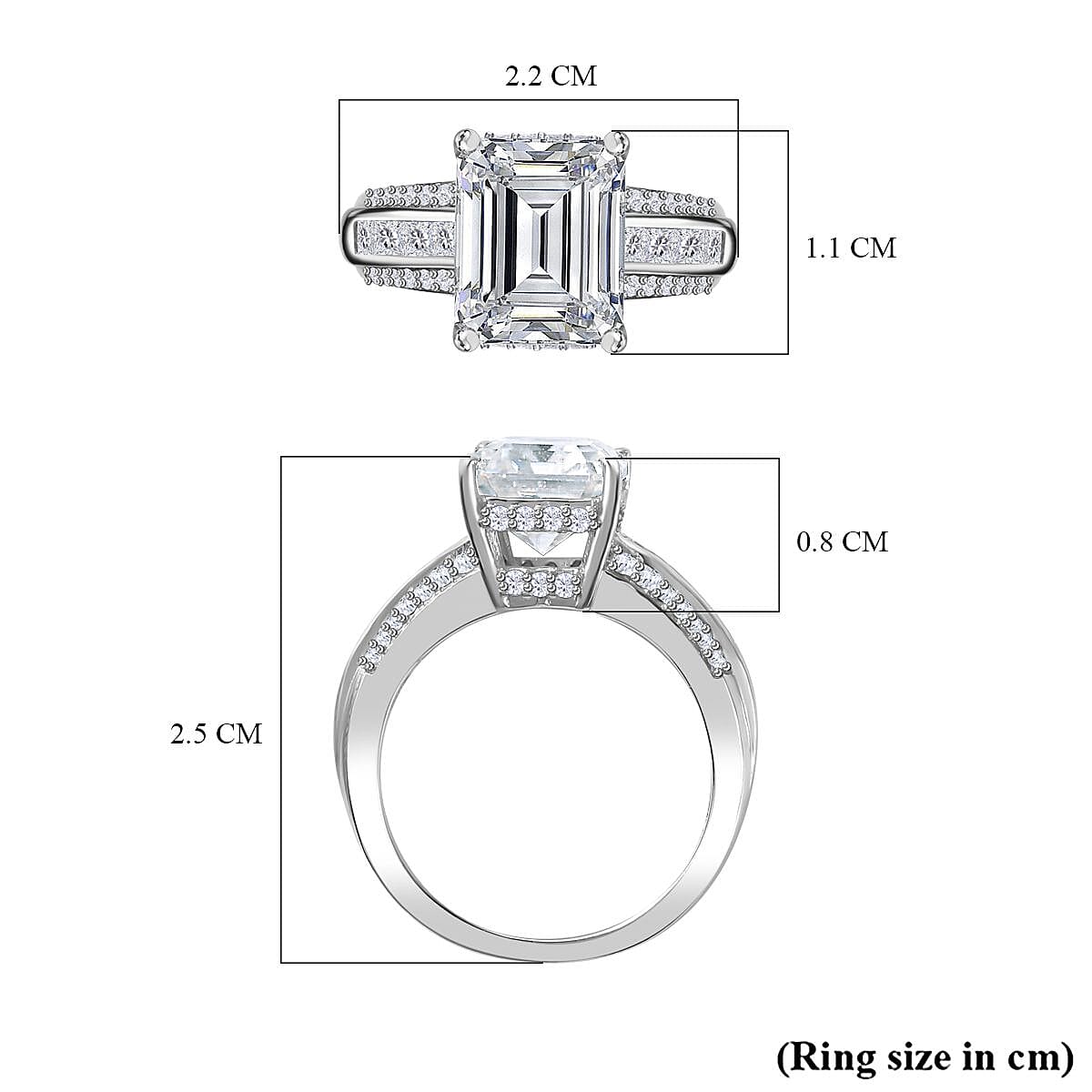 Moissanite Radiant Cut Ring in Platinum Overlay Sterling Silver 4.63 Ct.