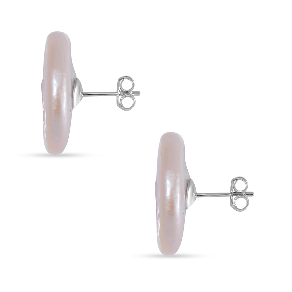White Keshi Pearl Stud Earrings in Rhodium Overlay Sterling Silver 19.00 Ct