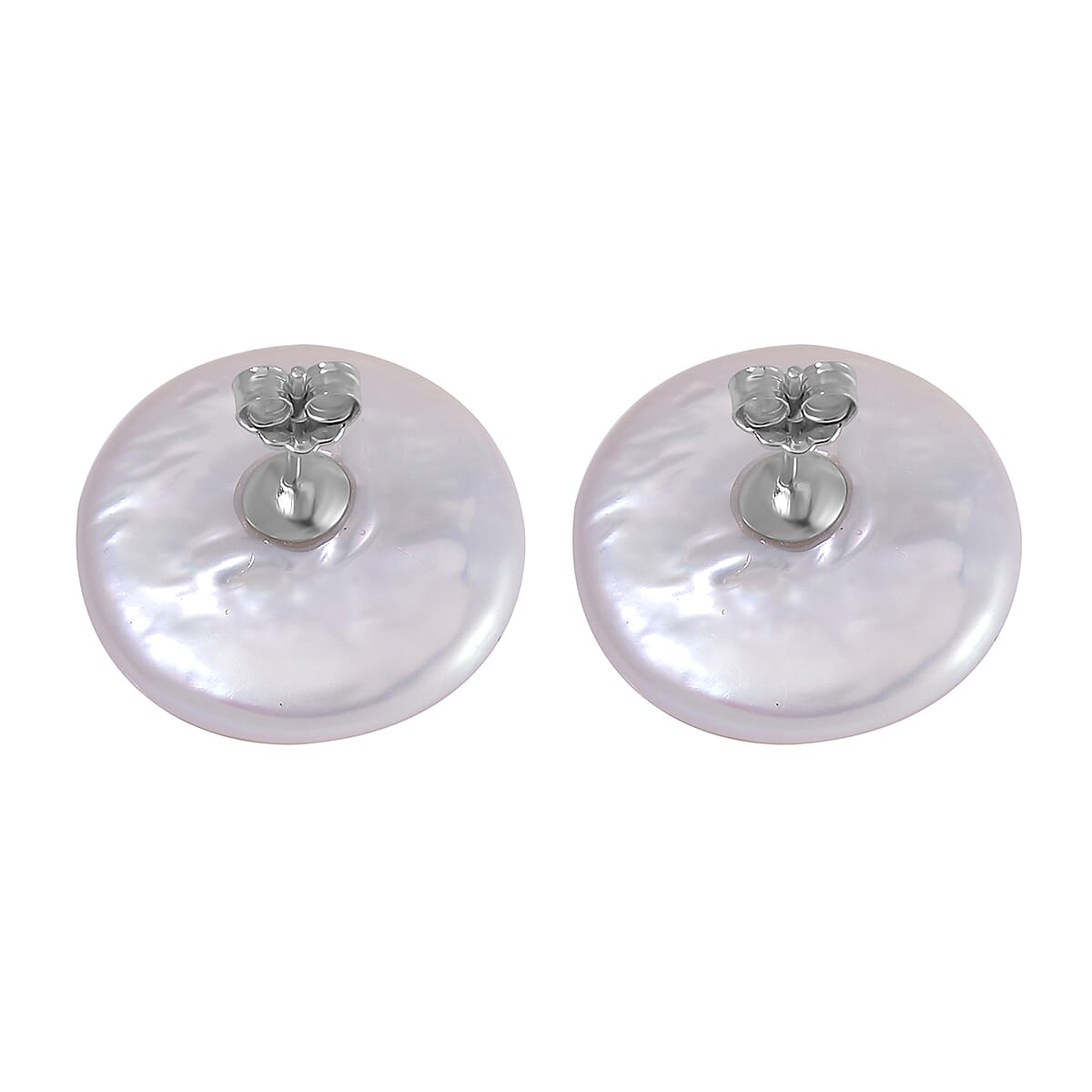 White Keshi Pearl Stud Earrings in Rhodium Overlay Sterling Silver 19.00 Ct