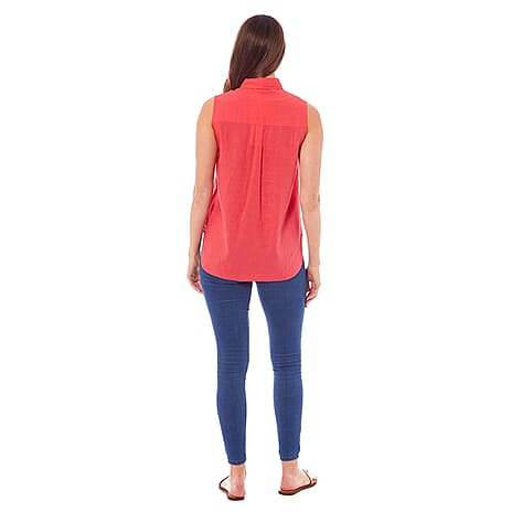Charlotte West Linen Ladies Sleeveless Top (Size 10) - Coral