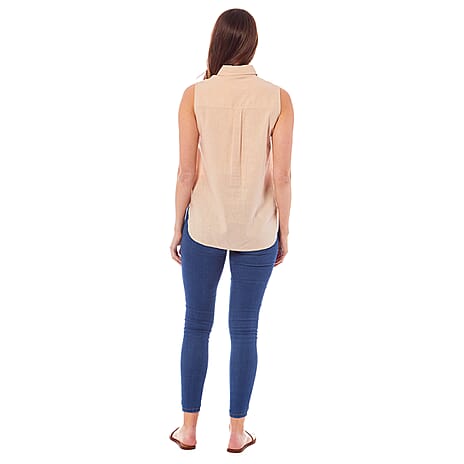 Charlotte West Linen Ladies Sleeveless Top (Size 18) - Beige