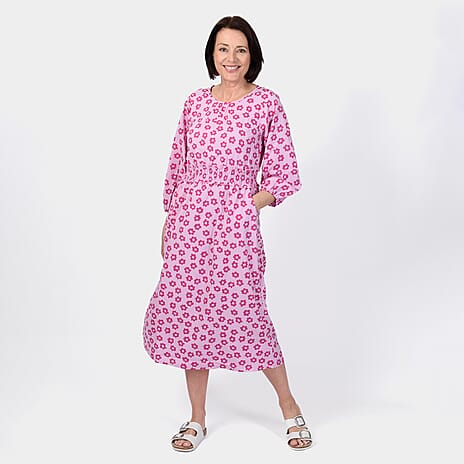 Closeout Deal Daisy Floral Printed Midi Dress (Size 10) - Pink