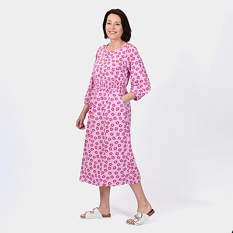 Closeout Deal Daisy Floral Printed Midi Dress (Size 10) - Pink