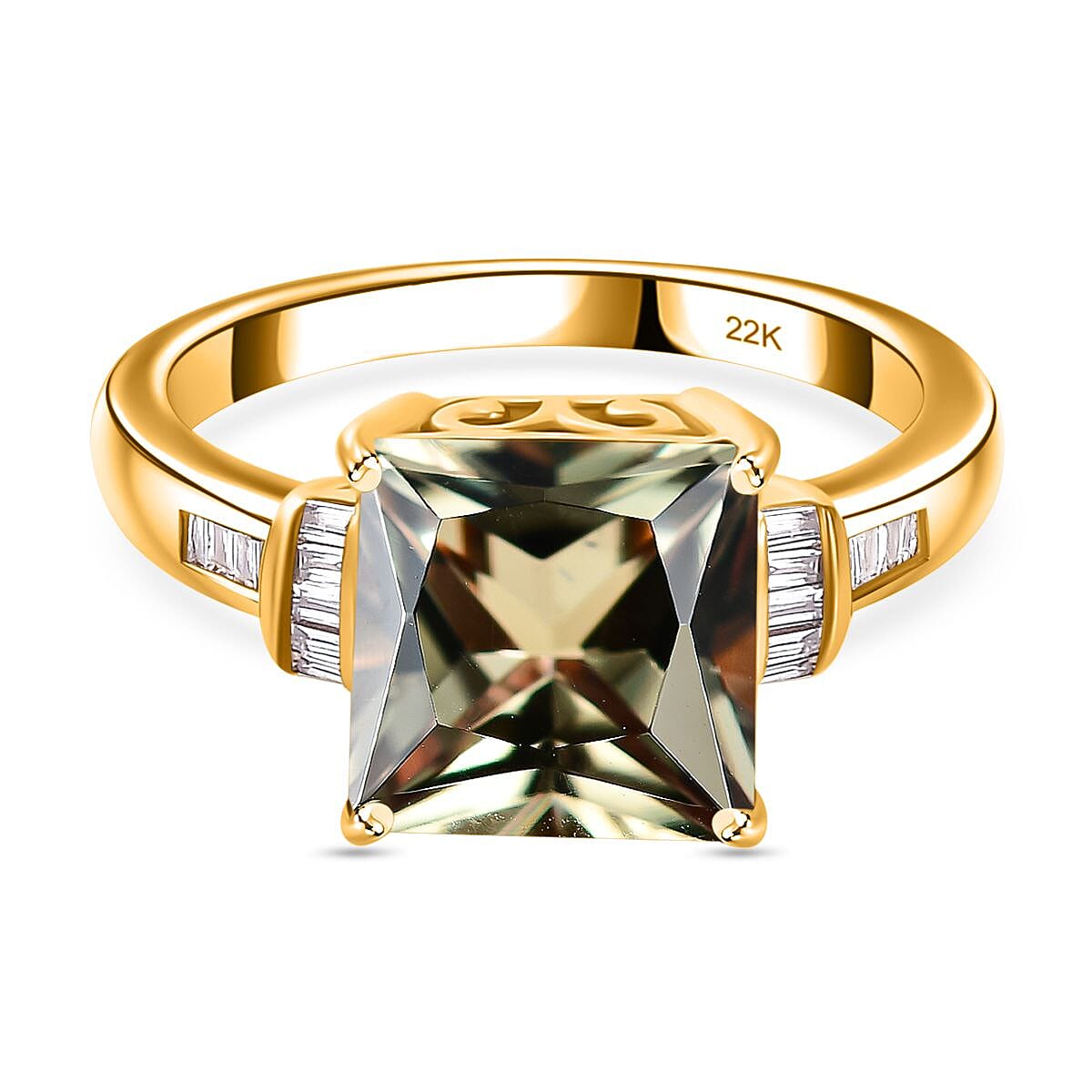 First Time Ever - 22K Yellow Gold AAAA Princess Cut Natural Turkizite (4.16Ct) & White Diamond (EF-VS) Ring 4.32 Ct