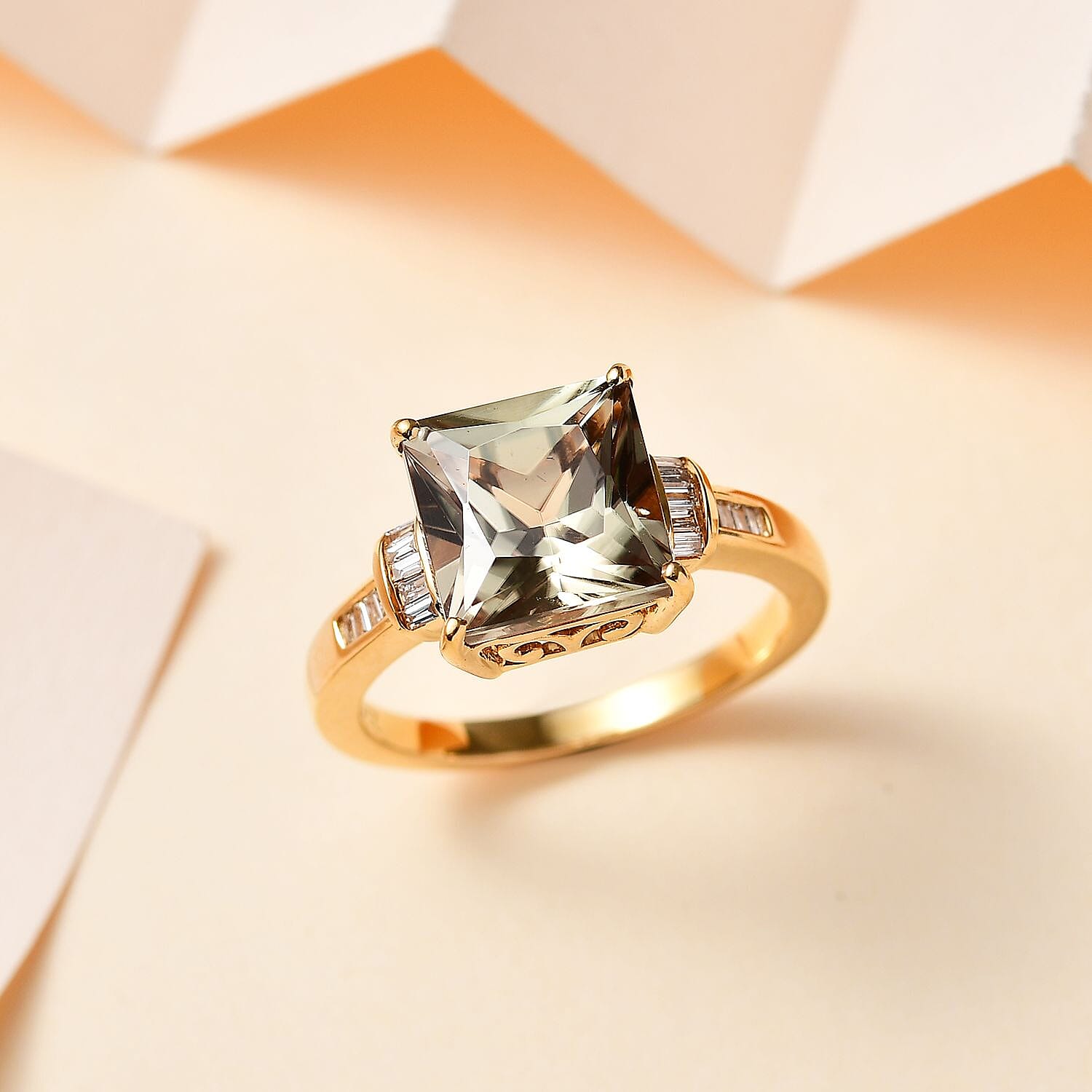 First Time Ever - 22K Yellow Gold AAAA Princess Cut Natural Turkizite (4.16Ct) & White Diamond (EF-VS) Ring 4.32 Ct