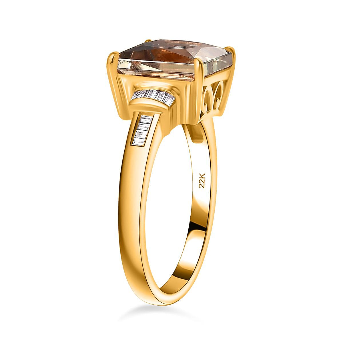 First Time Ever - 22K Yellow Gold AAAA Princess Cut Natural Turkizite (4.16Ct) & White Diamond (EF-VS) Ring 4.32 Ct
