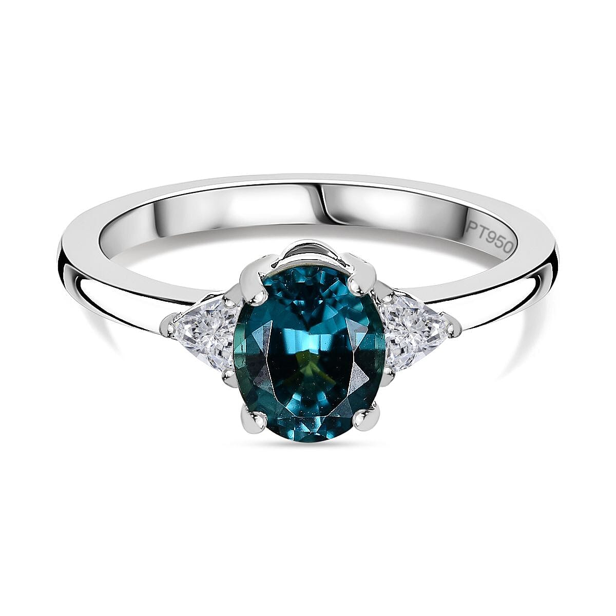AAAA Mutuca Indicolite and Diamond (VS - EF) Solitaire Ring in 950 Platinum 1.19  Ct.