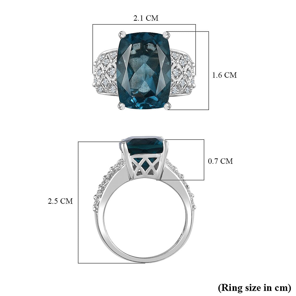Teal Fluorite & Natural Zircon Ring in Rhodium Overlay Sterling Silver 7.80 Ct, Silver Wt. 5.65 Gms Teal Fluorite & Natural Zircon Ring in Rhodium Overlay Sterling Silver 7.80 Ct, Silver Wt. 5.65 Gms