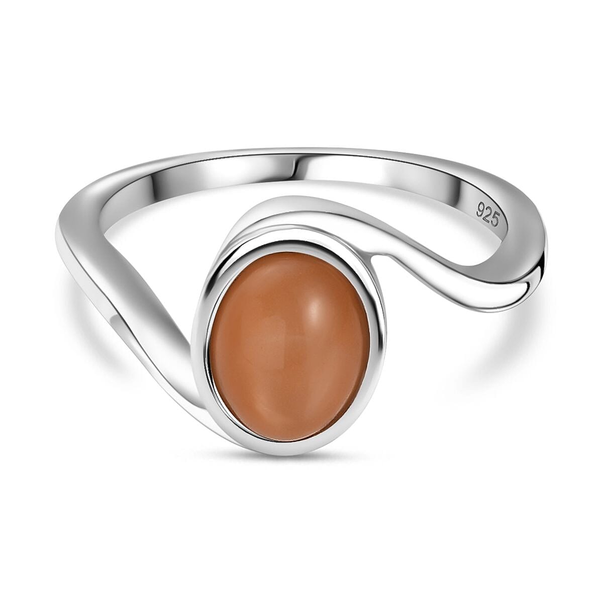 Peach Moonstone Solitaire Ring in Rhodium Overlay Sterling Silver 1.33 Ct