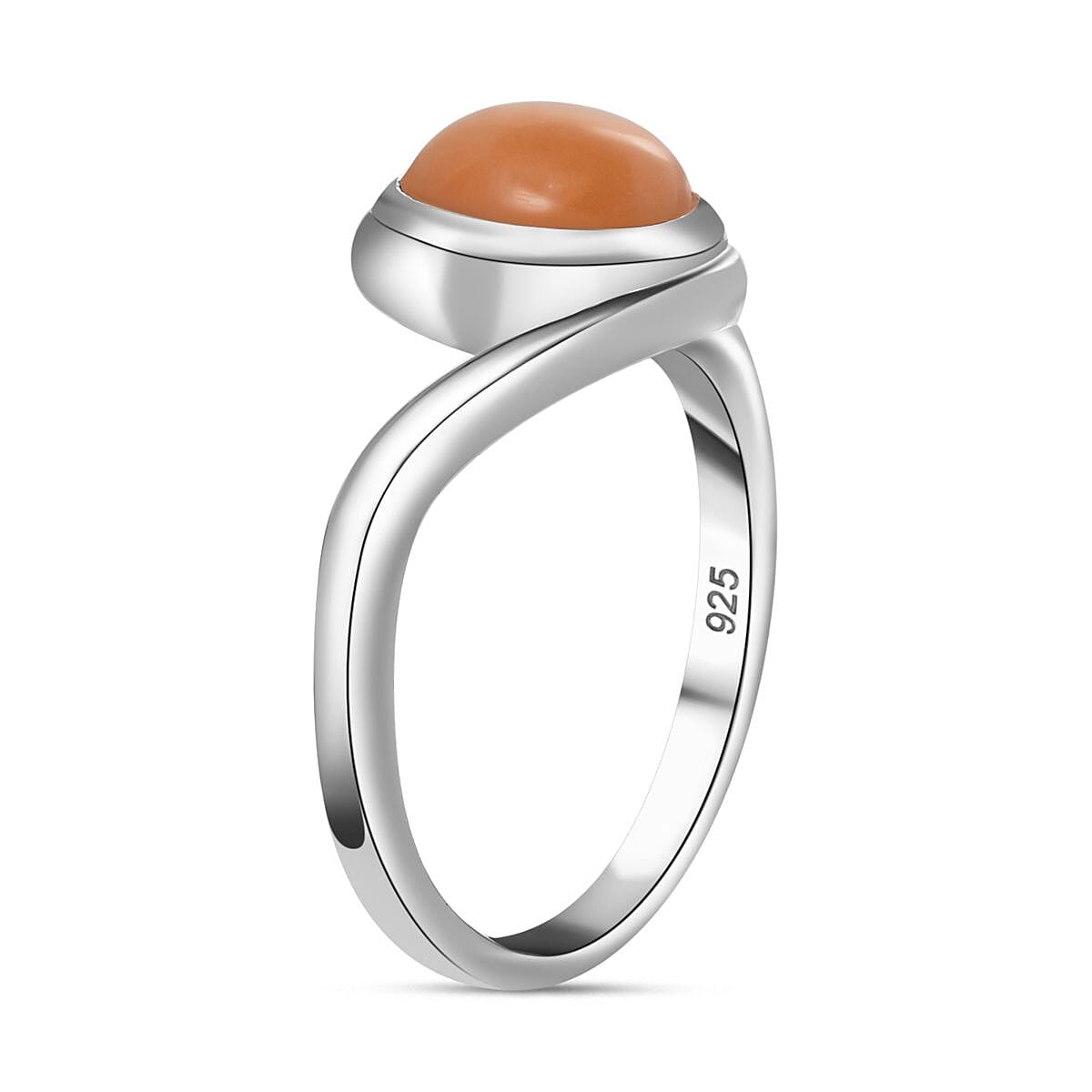 Peach Moonstone Solitaire Ring in Rhodium Overlay Sterling Silver 1.33 Ct