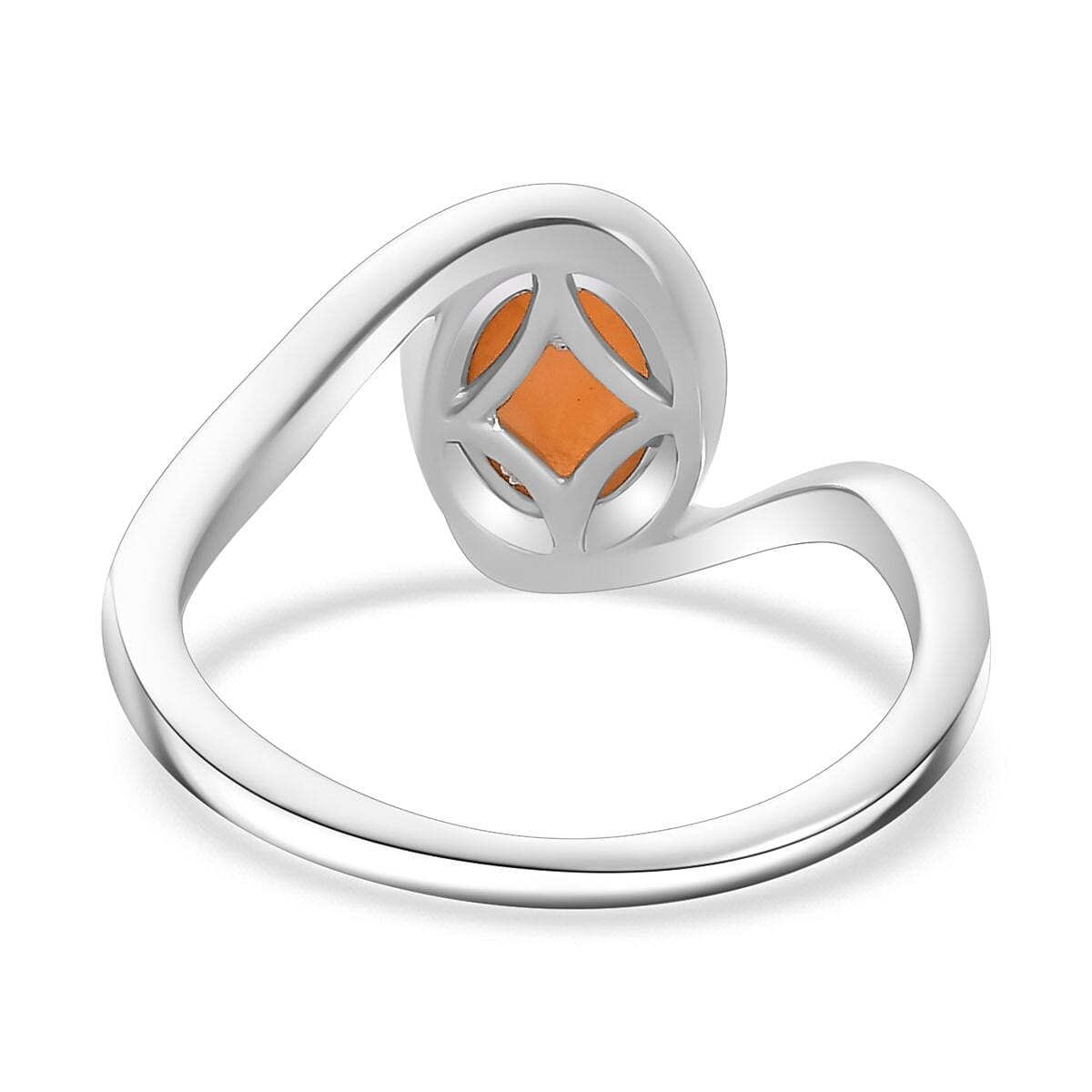 Peach Moonstone Solitaire Ring in Rhodium Overlay Sterling Silver 1.33 Ct