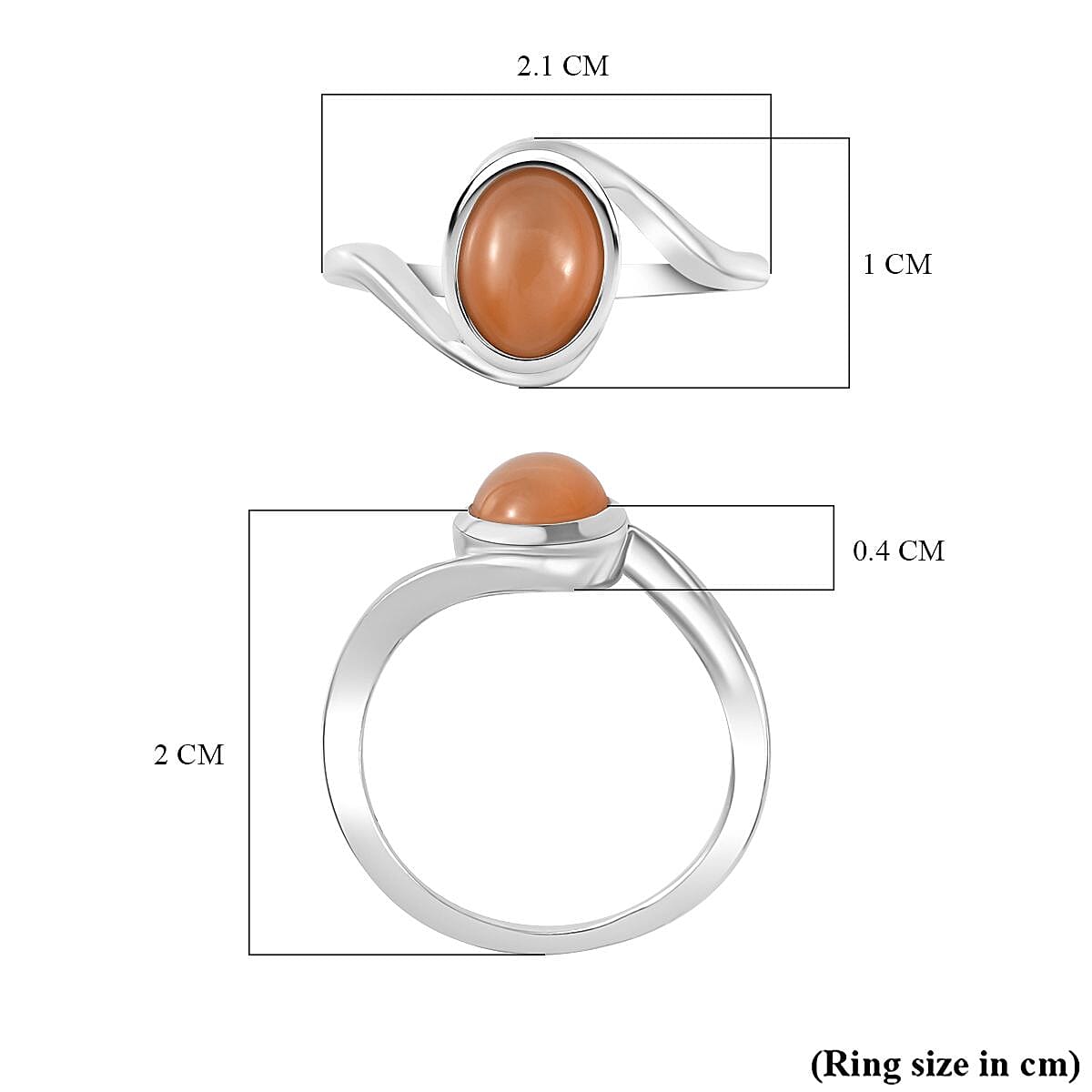 Peach Moonstone Solitaire Ring in Rhodium Overlay Sterling Silver 1.33 Ct
