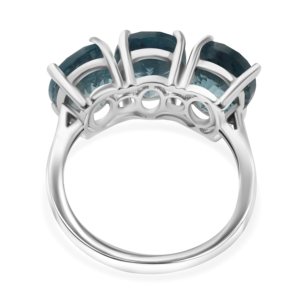 Teal Fluorite 3 Stone Ring in Rhodium Overlay Sterling Silver 6.50 Ct