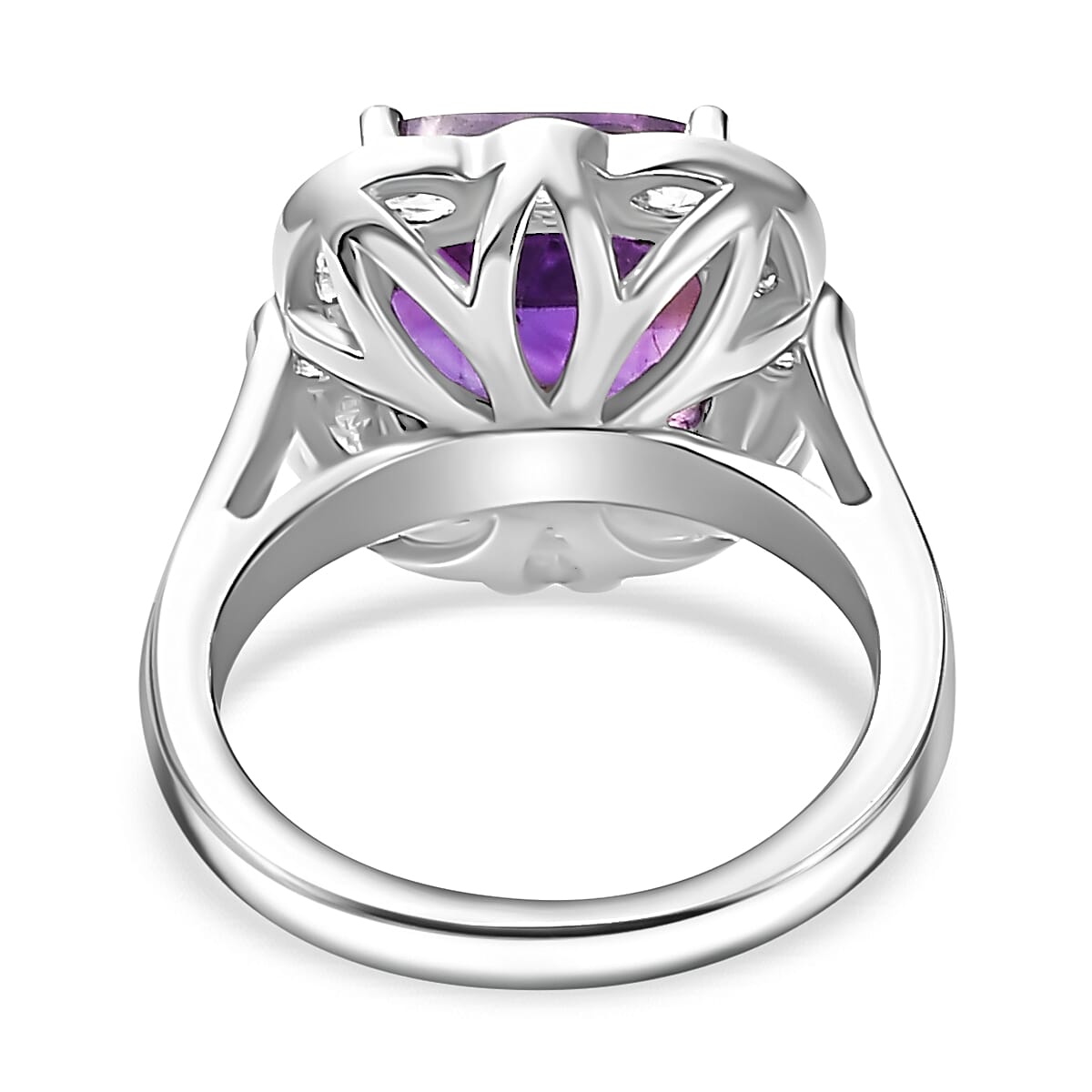 Moroccan Amethyst & Natural Zircon Ring in Rhodium Overlay Sterling Silver 5.652  Ct.