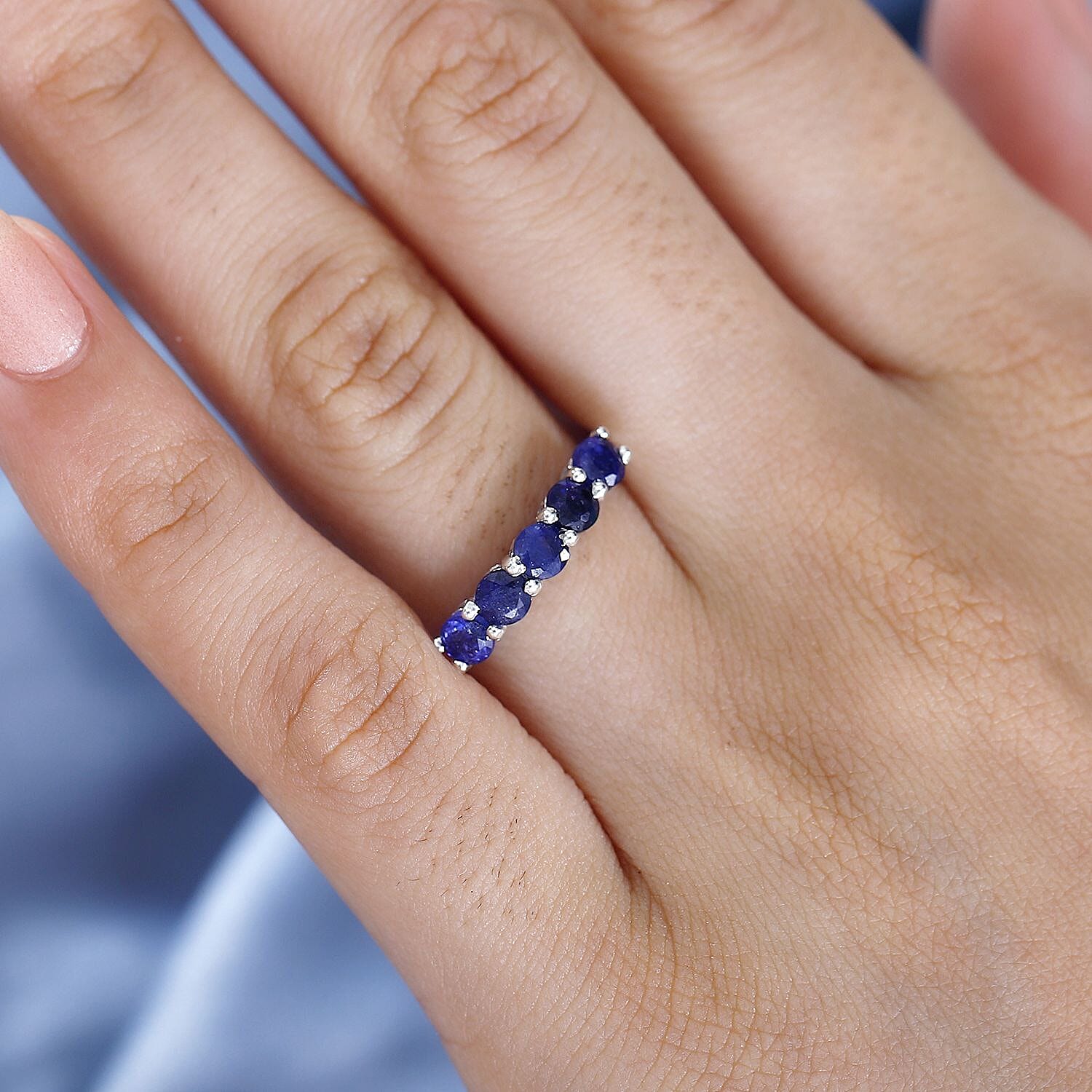 Blue Sapphire  Ring in Platinum Overlay Sterling Silver 1.480  Ct.