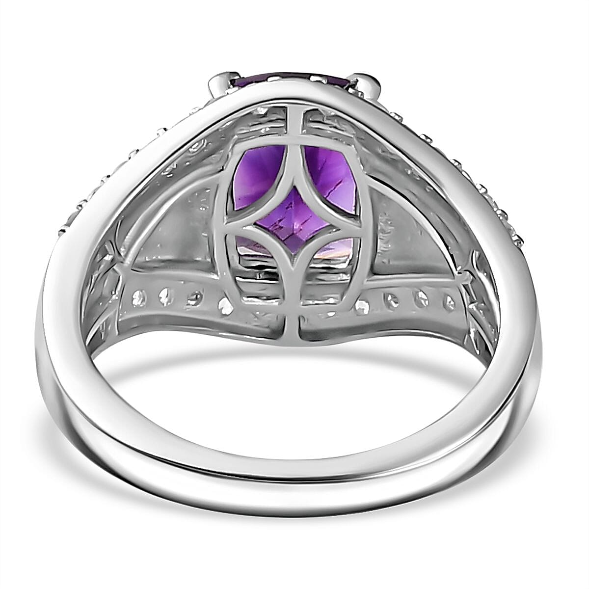 Moroccan Amethyst & Natural Zircon Ring in Rhodium Overlay Sterling Silver 2.72 Ct Moroccan Amethyst & Natural Zircon Ring in Rhodium Overlay Sterling Silver 2.72 Ct