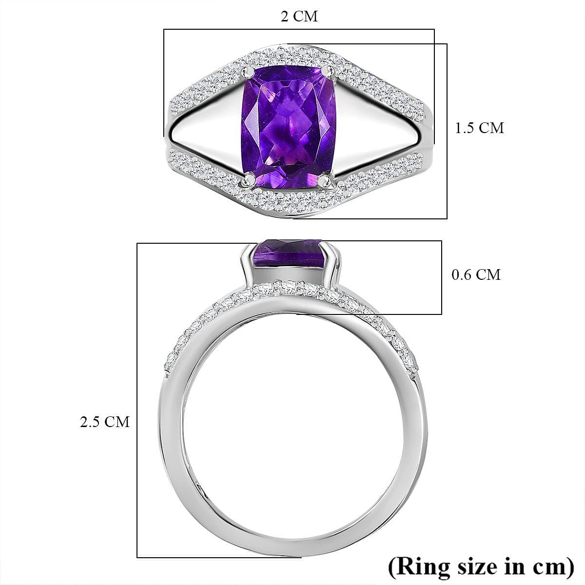 Moroccan Amethyst & Natural Zircon Ring in Rhodium Overlay Sterling Silver 2.72 Ct Moroccan Amethyst & Natural Zircon Ring in Rhodium Overlay Sterling Silver 2.72 Ct