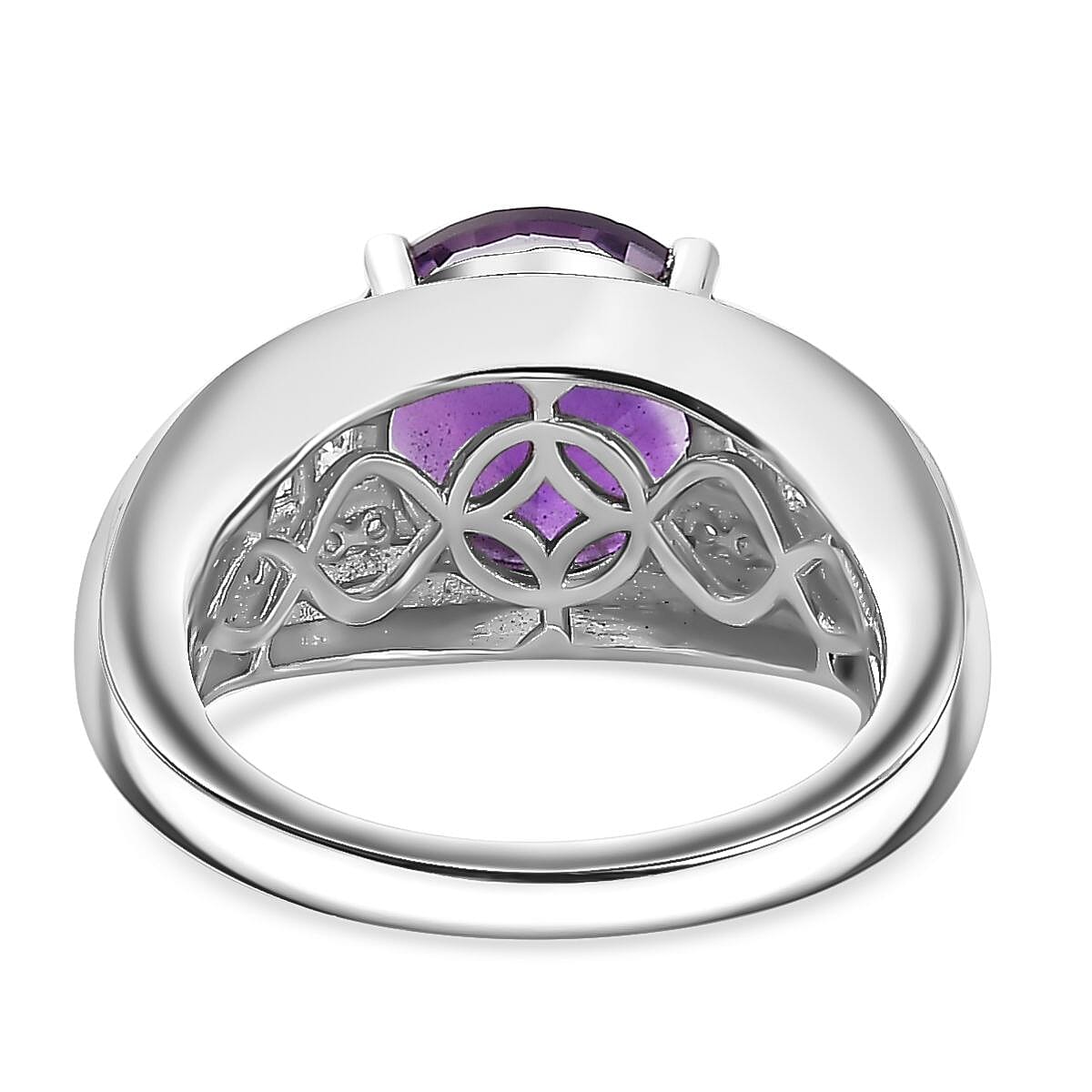 Moroccan Amethyst & Natural Zircon Ring in Rhodium Overlay Sterling Silver 4.04 Ct. Moroccan Amethyst & Natural Zircon Ring in Rhodium Overlay Sterling Silver 4.04 Ct.