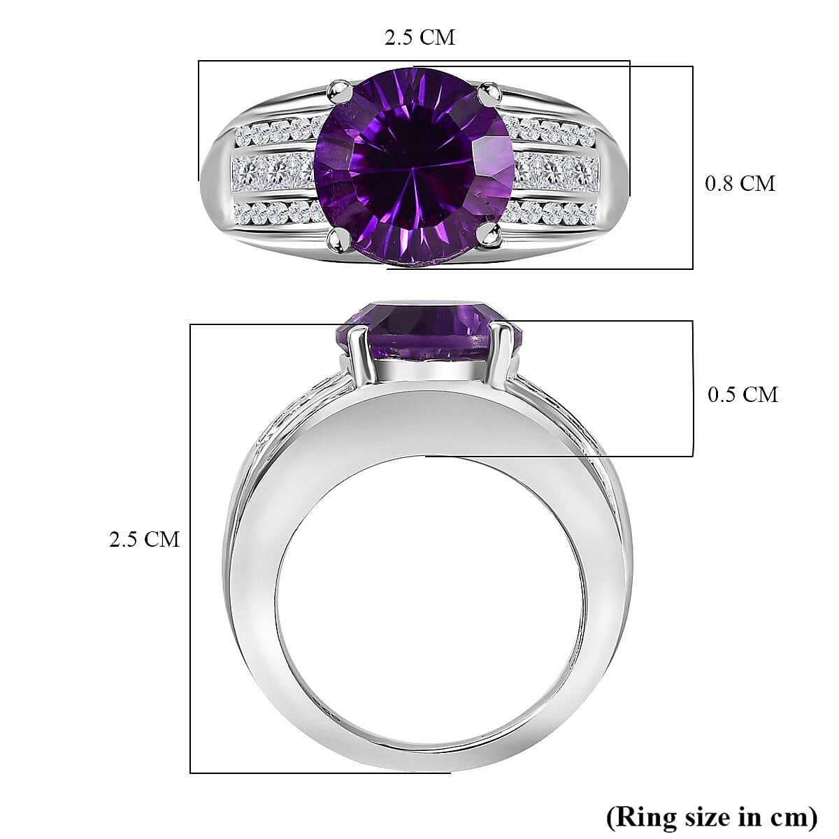 Moroccan Amethyst & Natural Zircon Ring in Rhodium Overlay Sterling Silver 4.04 Ct. Moroccan Amethyst & Natural Zircon Ring in Rhodium Overlay Sterling Silver 4.04 Ct.
