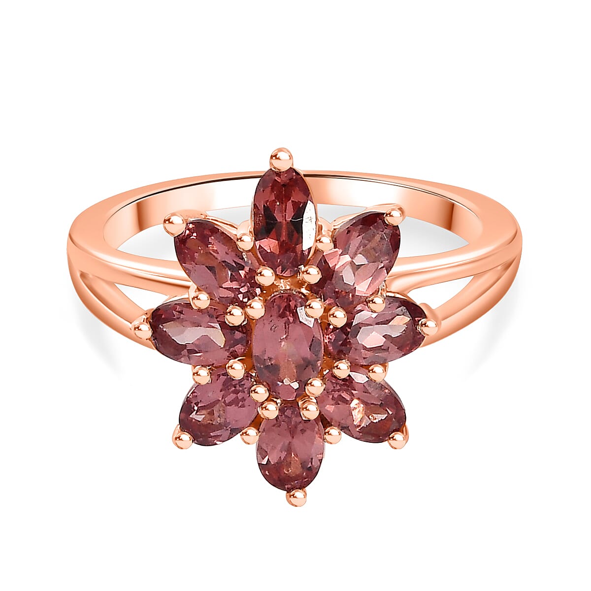 Tanzanian Blush Garnet Floral Ring in 18K RG Vermeil Plated Sterling Silver 2.70 Ct
