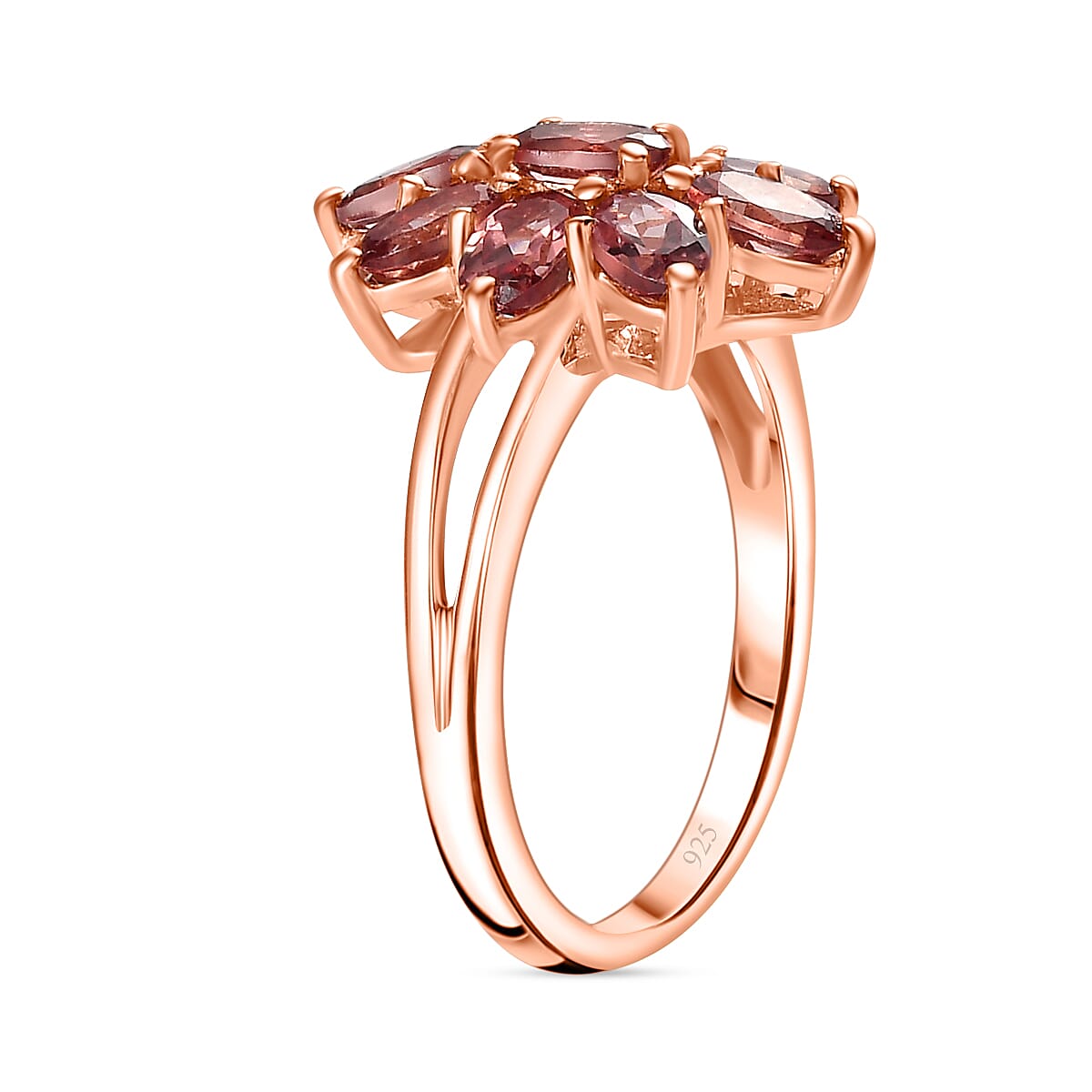 Tanzanian Blush Garnet Floral Ring in 18K RG Vermeil Plated Sterling Silver 2.70 Ct