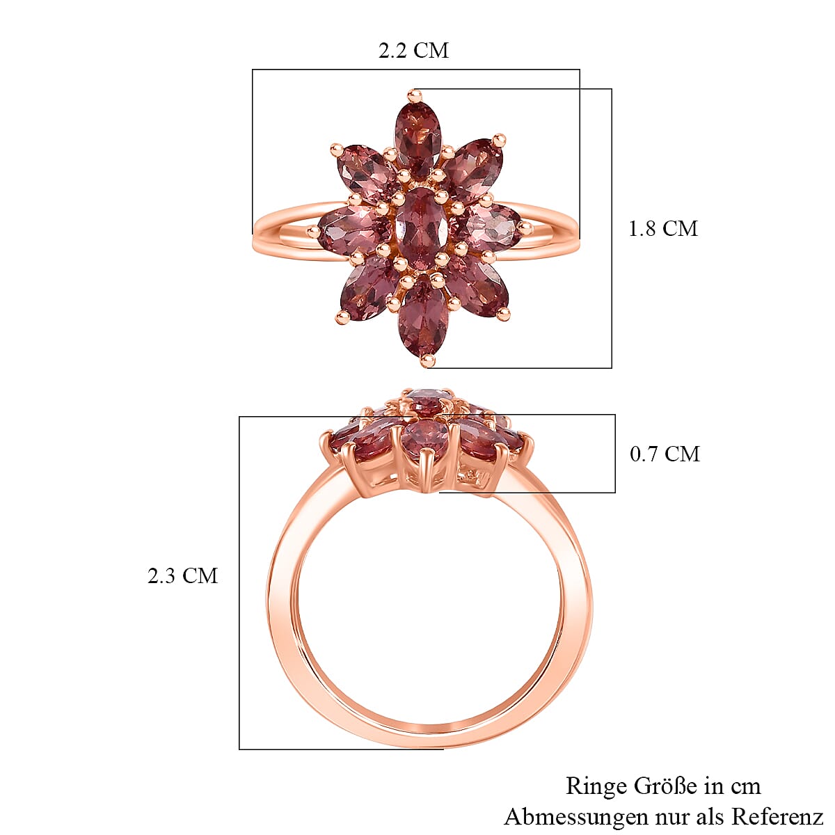 Tanzanian Blush Garnet Floral Ring in 18K RG Vermeil Plated Sterling Silver 2.70 Ct