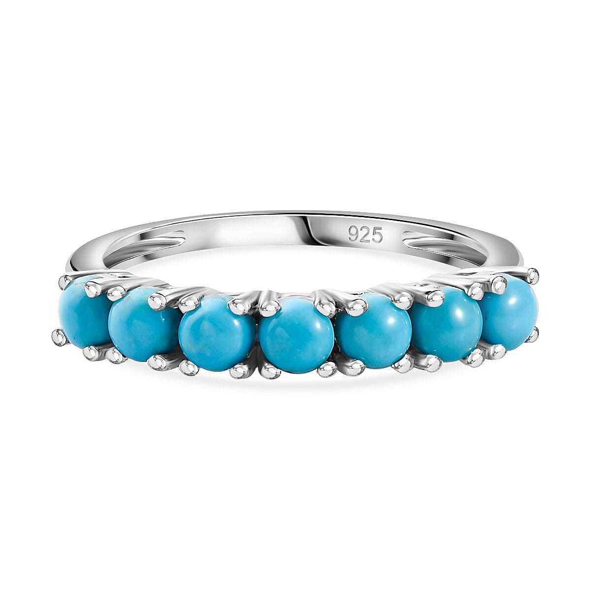 Arizona Sleeping Beauty Turquoise 7 Stone Ring in Platinum Overlay Sterling Silver 1.20 Ct