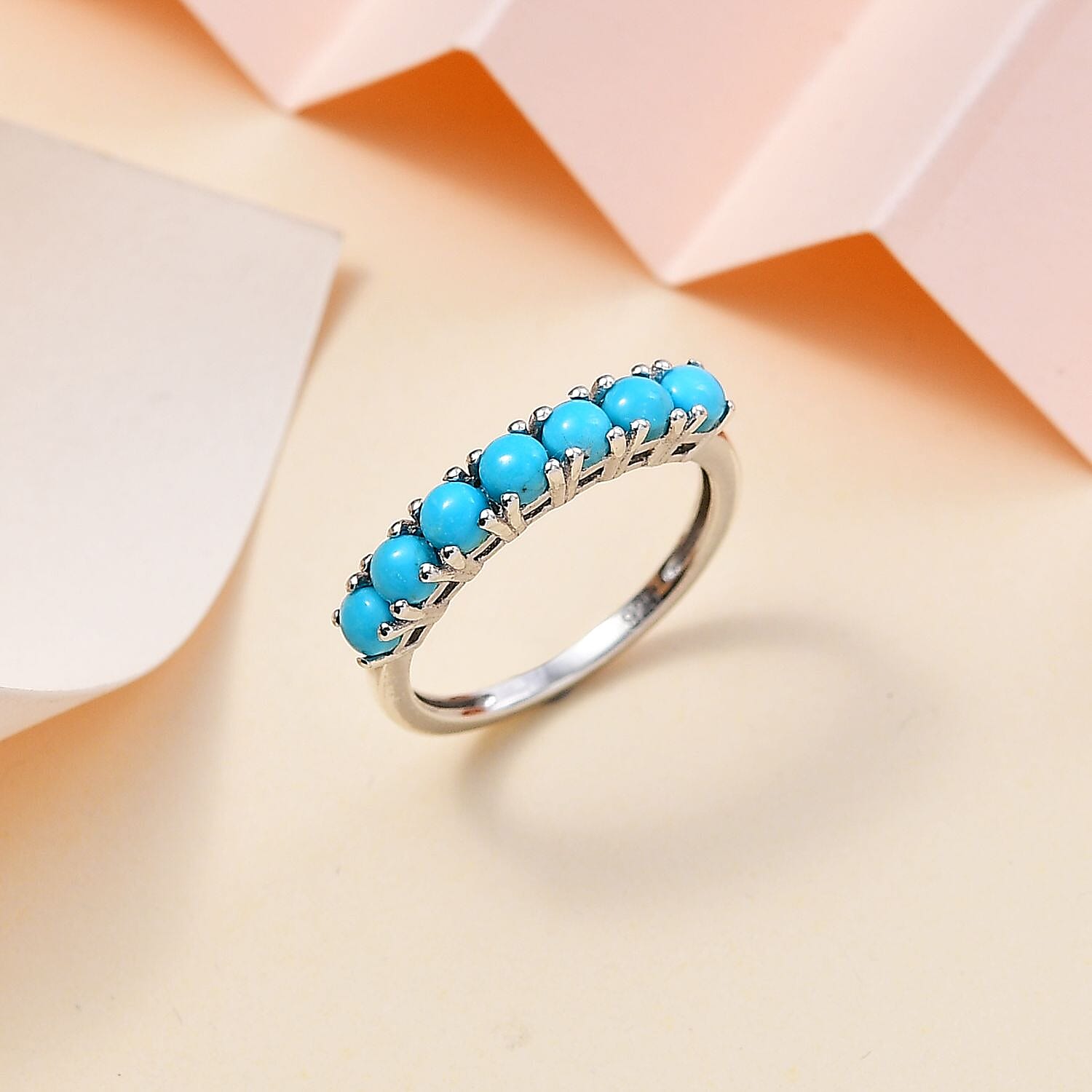 Arizona Sleeping Beauty Turquoise 7 Stone Ring in Platinum Overlay Sterling Silver 1.20 Ct